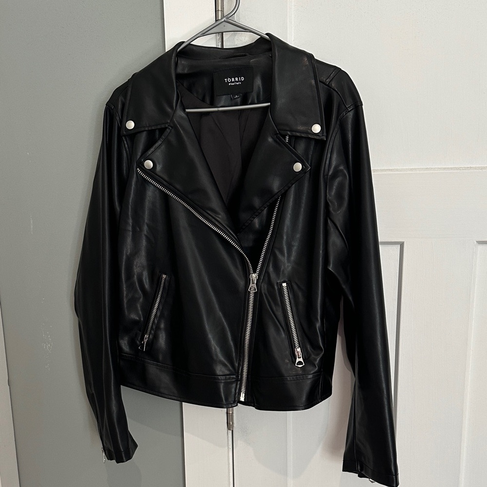 Torrid Black Leather Jacket with Silver Details